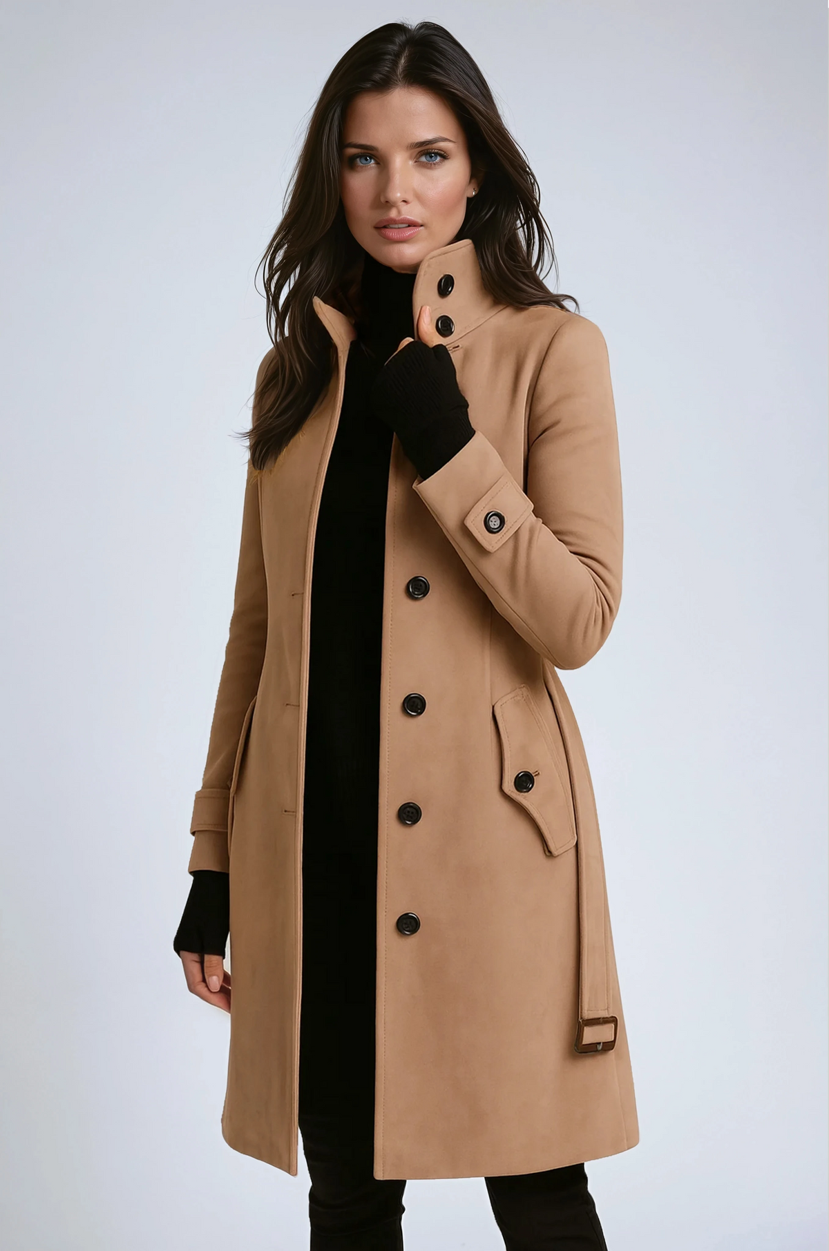 Damen Mantel tailliert mit Knopfdetails und Stehkragen | L&F - 4 - Lieblingsform