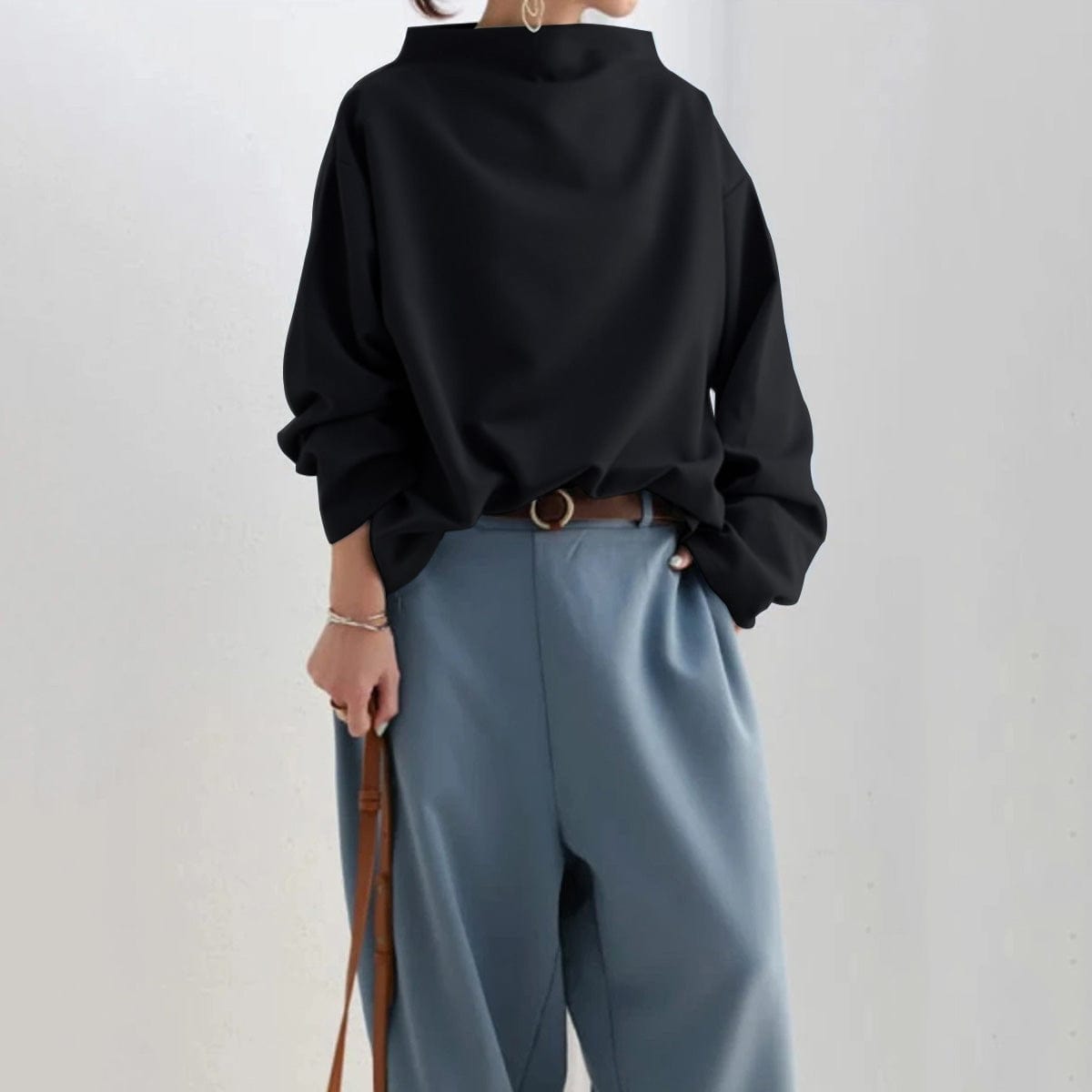 Pullover Damen mit weitem Schnitt + eleganter Kragen + lockere Passform | L&F - 7 - Lieblingsform