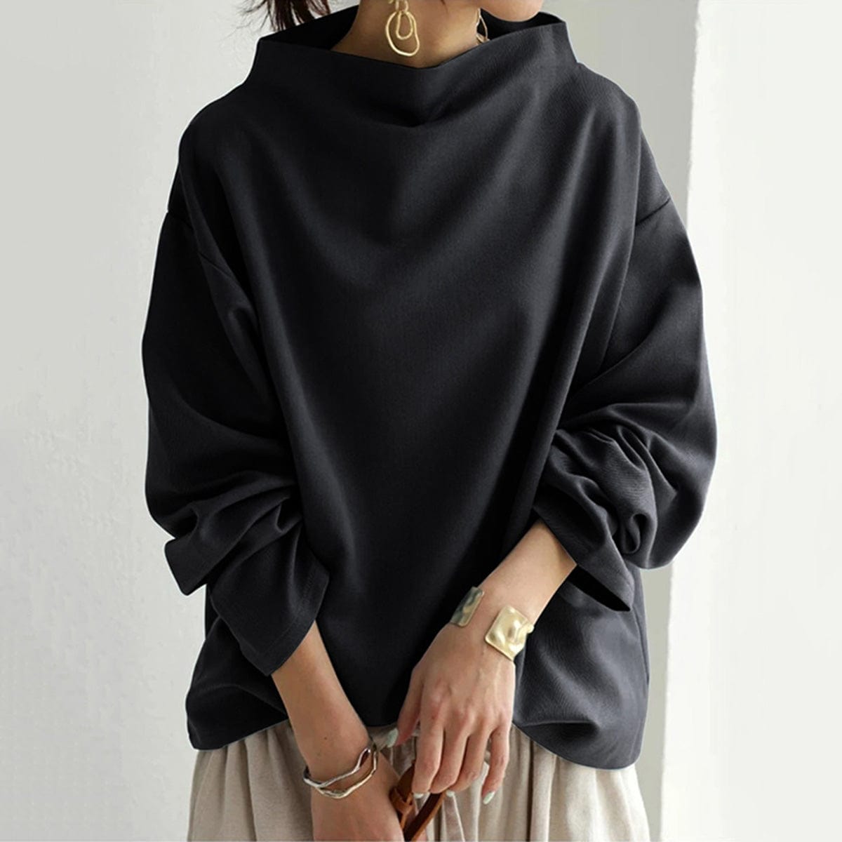 Pullover Damen mit weitem Schnitt + eleganter Kragen + lockere Passform | L&F - 4 - Lieblingsform
